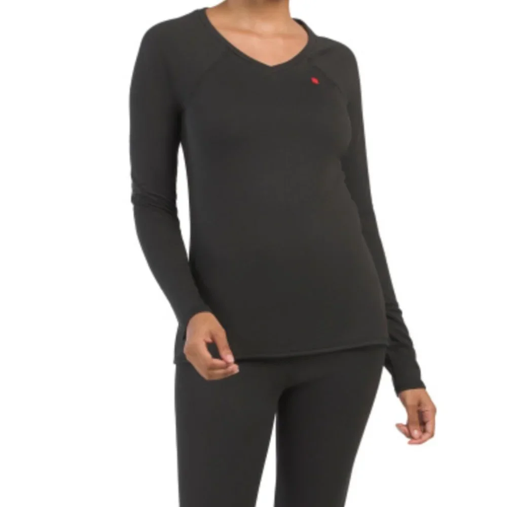 NEW LUCKY BRAND set Fleece Lined Base Layer Pajama Set pants + top Black Medium_3